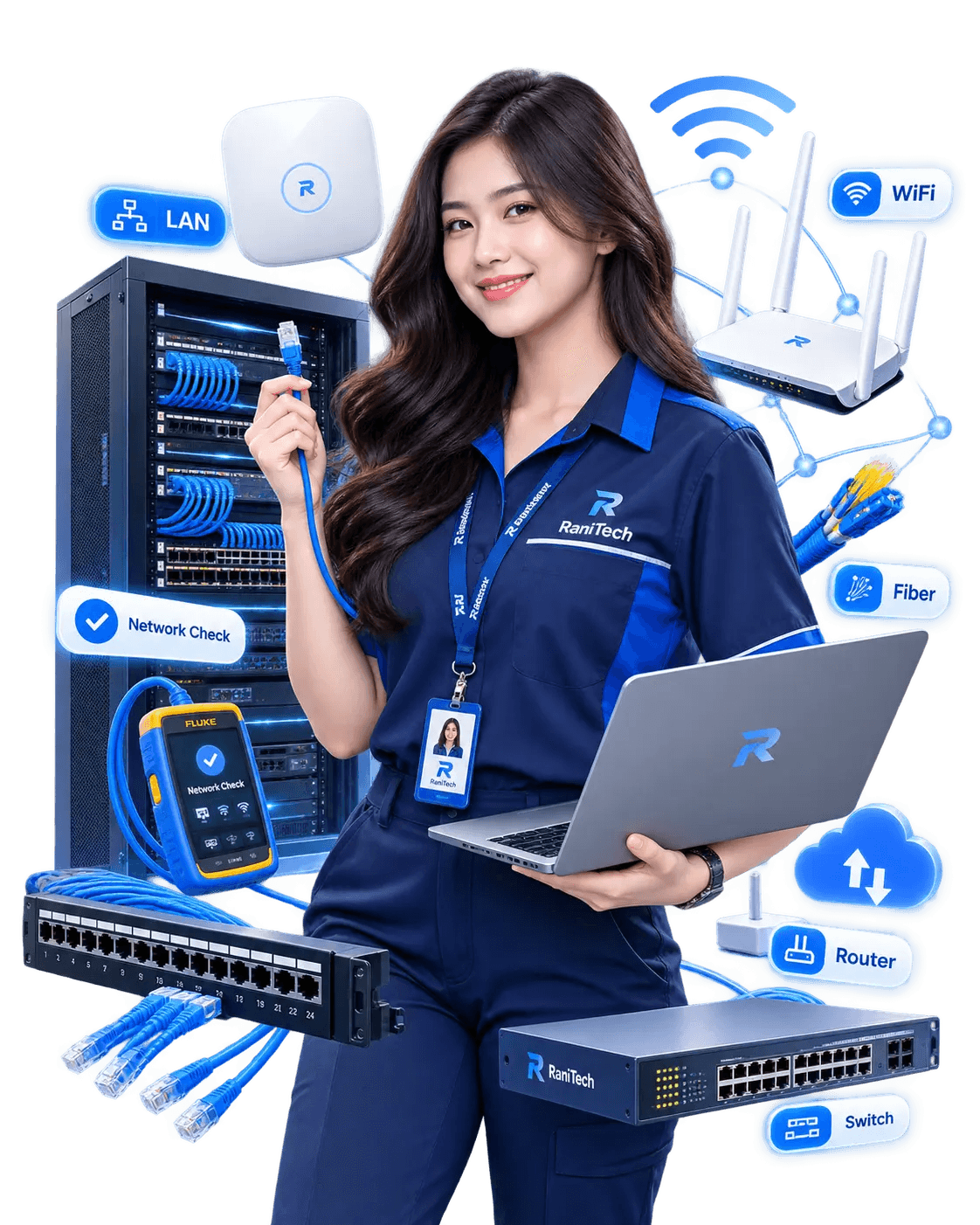 Jasa instalasi jaringan Depok untuk LAN WiFi MikroTik structured cabling dan fiber optic RaniTech